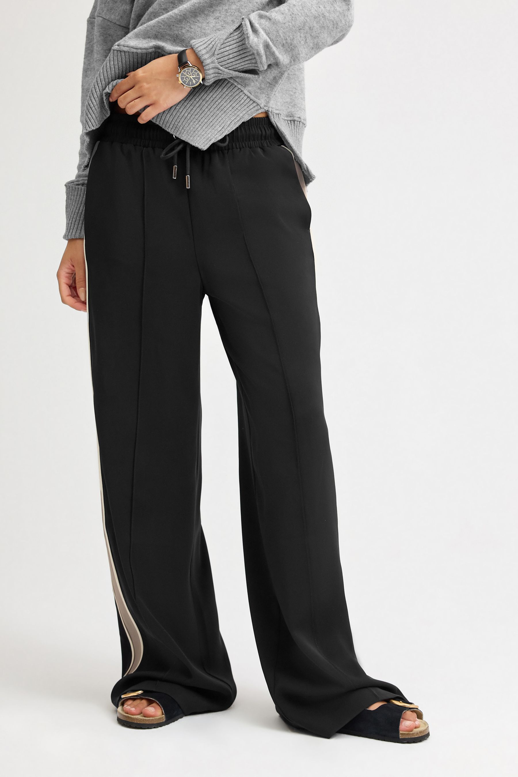 Black mesh stripe high waisted wide leg hot sale trousers