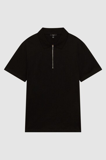 Reiss Black Belfry Mercerised Egyptian Cotton Polo Shirt