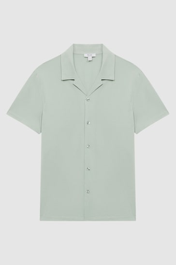 Reiss Mint Caspa Mercerised Cotton Jersey Cuban Collar Shirt