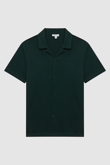 Reiss Emerald Caspa Mercerised Cotton Jersey Cuban Collar Shirt