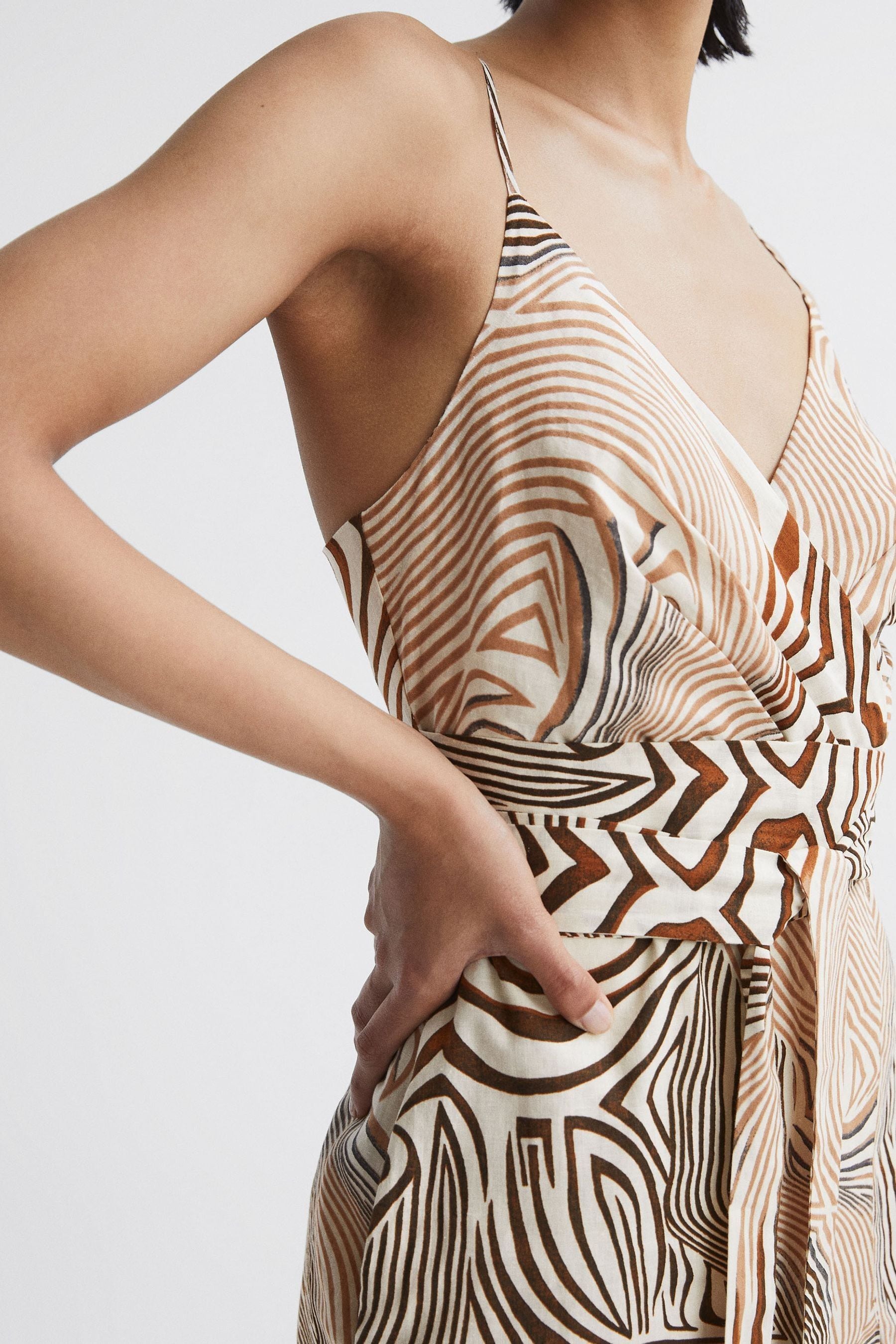 Reiss Brown White Rosie Fitted Animal Print Midi Dress