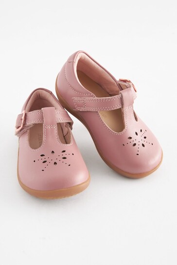 Blush Pink Leather Wide Fit (G) First Walker T-Bar Shoes