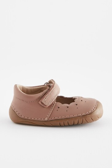 Tan Brown Leather Wide Fit (G) Crawler Mary Jane Shoes