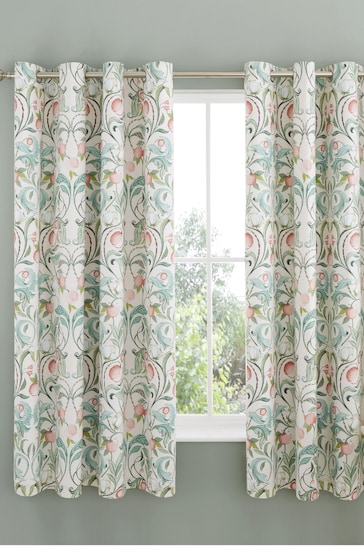 Catherine Lansfield Natural Clarence Floral Lined Eyelet Eyelet Curtains