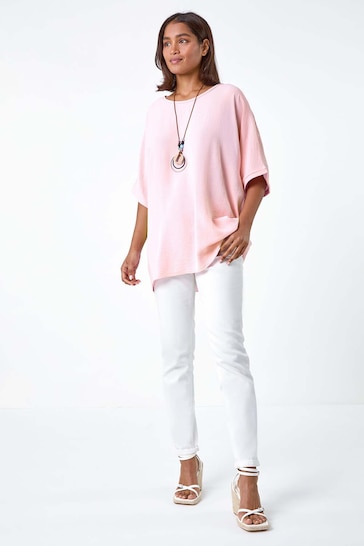 Roman Pink Plain Tunic Top with Necklace