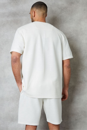 Threadbare Ecru Cream Relaxed Fit Textured T-Shirt