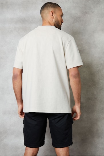 Threadbare Ecru Cream Relaxed Fit Textured T-Shirt