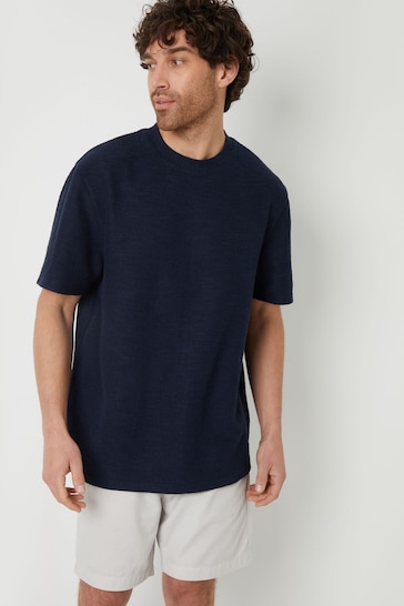 Threadbare Navy Blue Relaxed Fit Textured T-Shirt