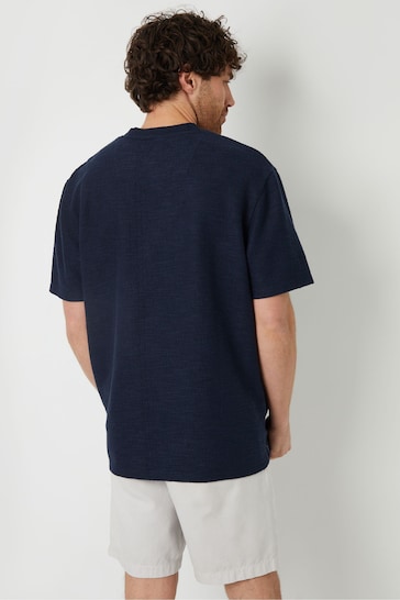 Threadbare Navy Blue Relaxed Fit Textured T-Shirt