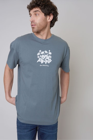 Threadbare Blue Oversized Graphic Print Cotton T-Shirt