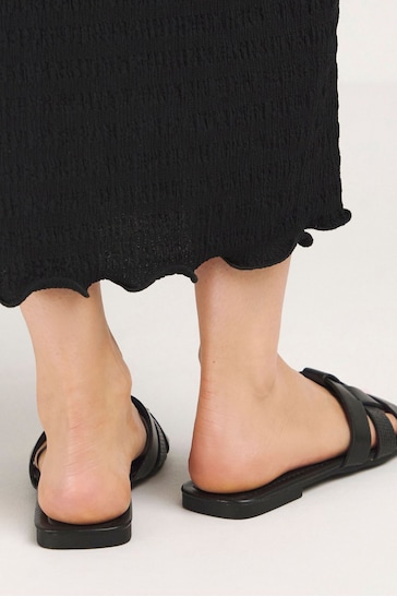 Simply Be Woven Flat Black Sandals In Extra Wide