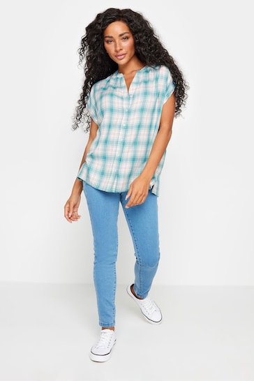 M&Co Turquoise Blue Petite Short Sleeve Checked Shirt