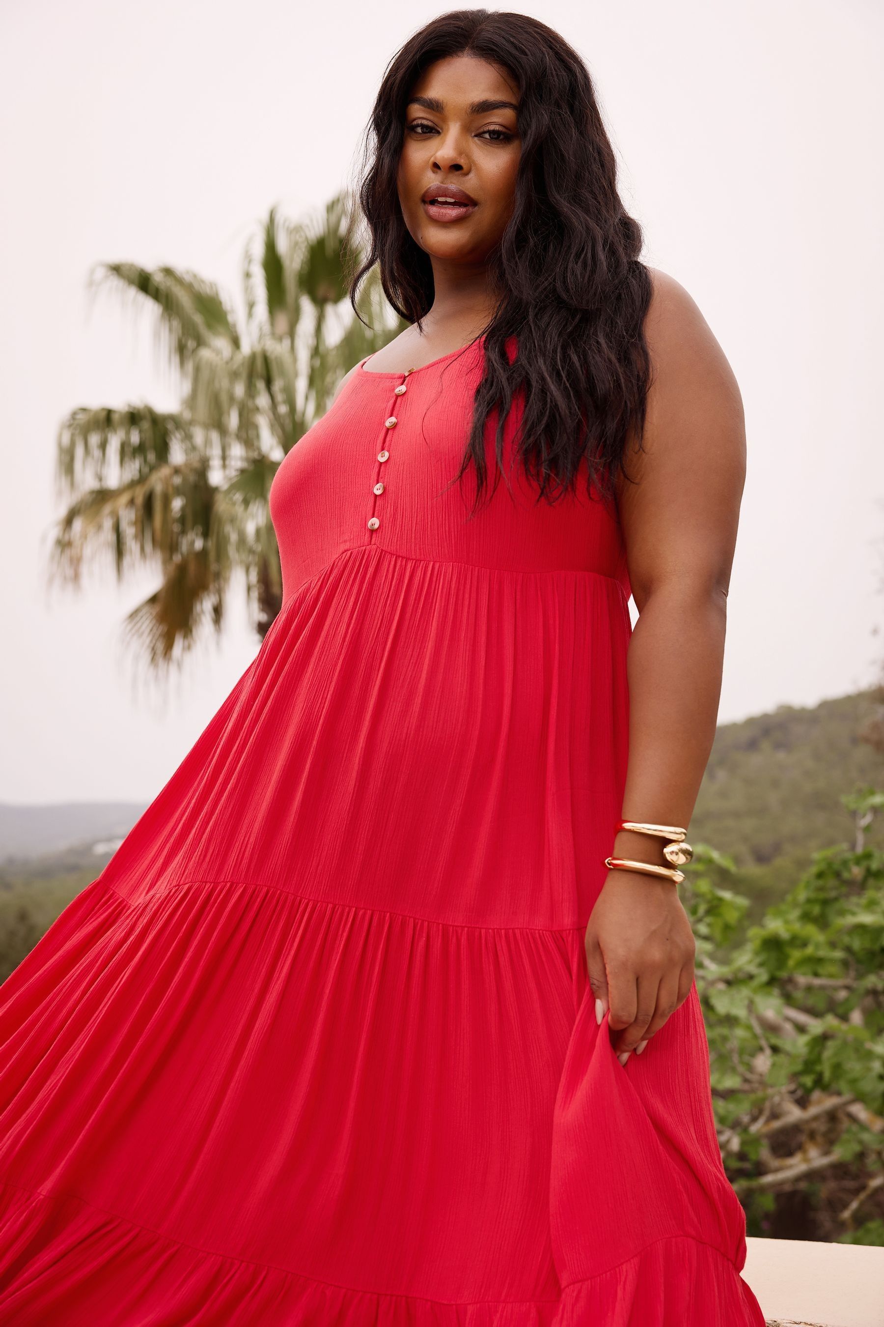 Buy Yours Curve Red Tiered Crinkle Maxi Dress from the Next UK online shop