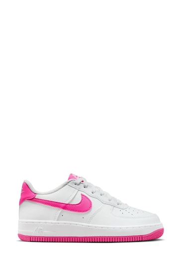 Nike White/Pink Air Force 1 Youth Trainers