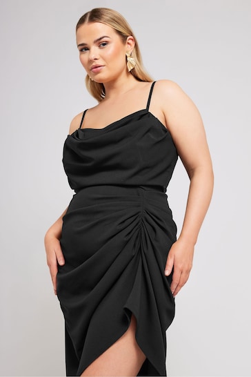 Yours Curve Black Cowl Neck Gathered Dress