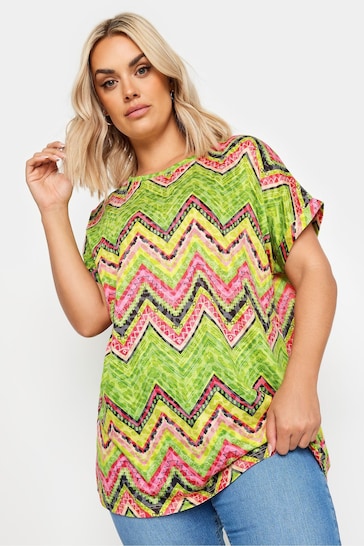 Yours Curve Green Geometric Print Top