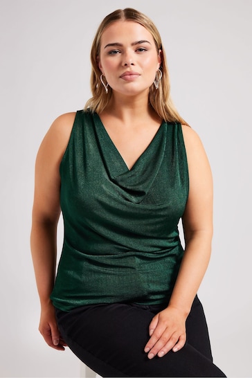 Yours Curve Green YOURS LONDON  Metallic Cowl Neck Top