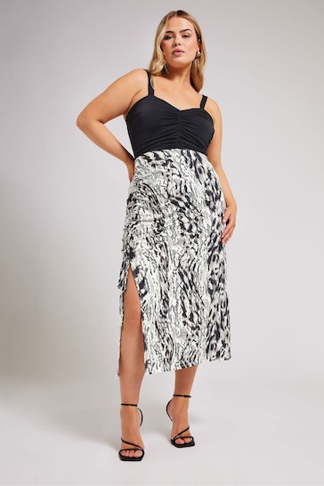Yours Curve Cream Animal Print Ruched Skirt