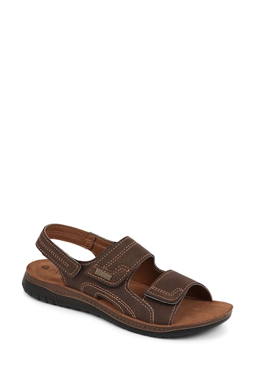 Pavers Triple Strap Touch Fasten Brown Sandals