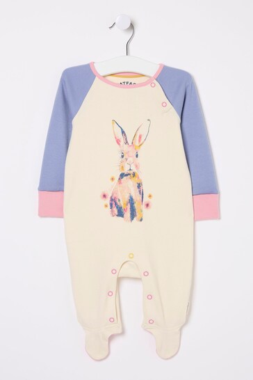FatFace White Bunny Graphic Sleepsuit