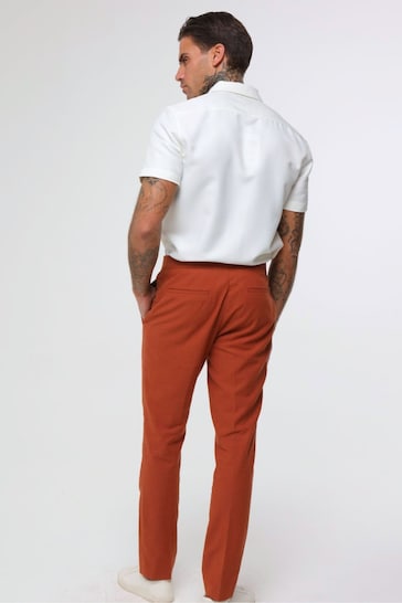 Harry Brown Orange Decorate Cotton Linen Blend Trousers
