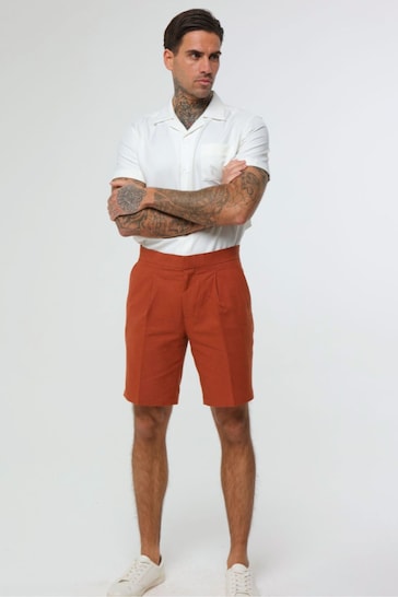 Harry Brown Orange Decorate Cotton Linen Blend Shorts