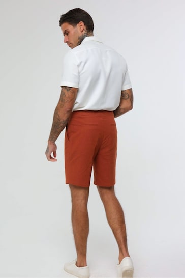 Harry Brown Orange Decorate Cotton Linen Blend Shorts