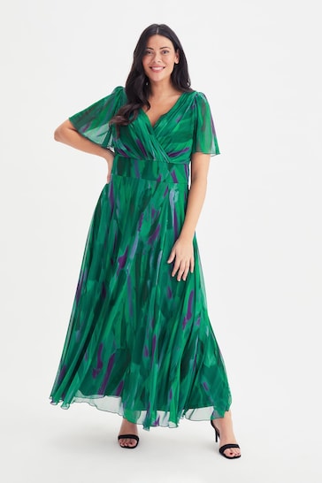 Scarlett & Jo Green & Purple Isabelle Angel Sleeve Maxi Dress