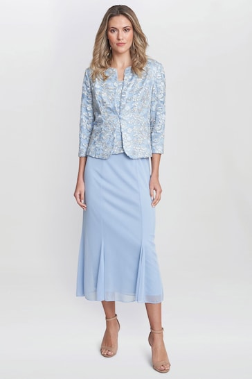 Gina Bacconi Blue Joyce Midi Dress With Embroidered Lace