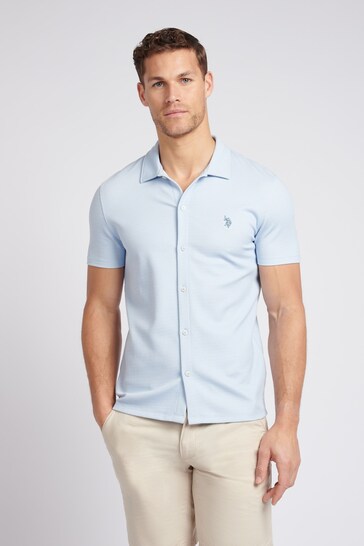 U.S. Polo Assn. Mens Regular Fit Blue Texture Short Sleeve Shirt