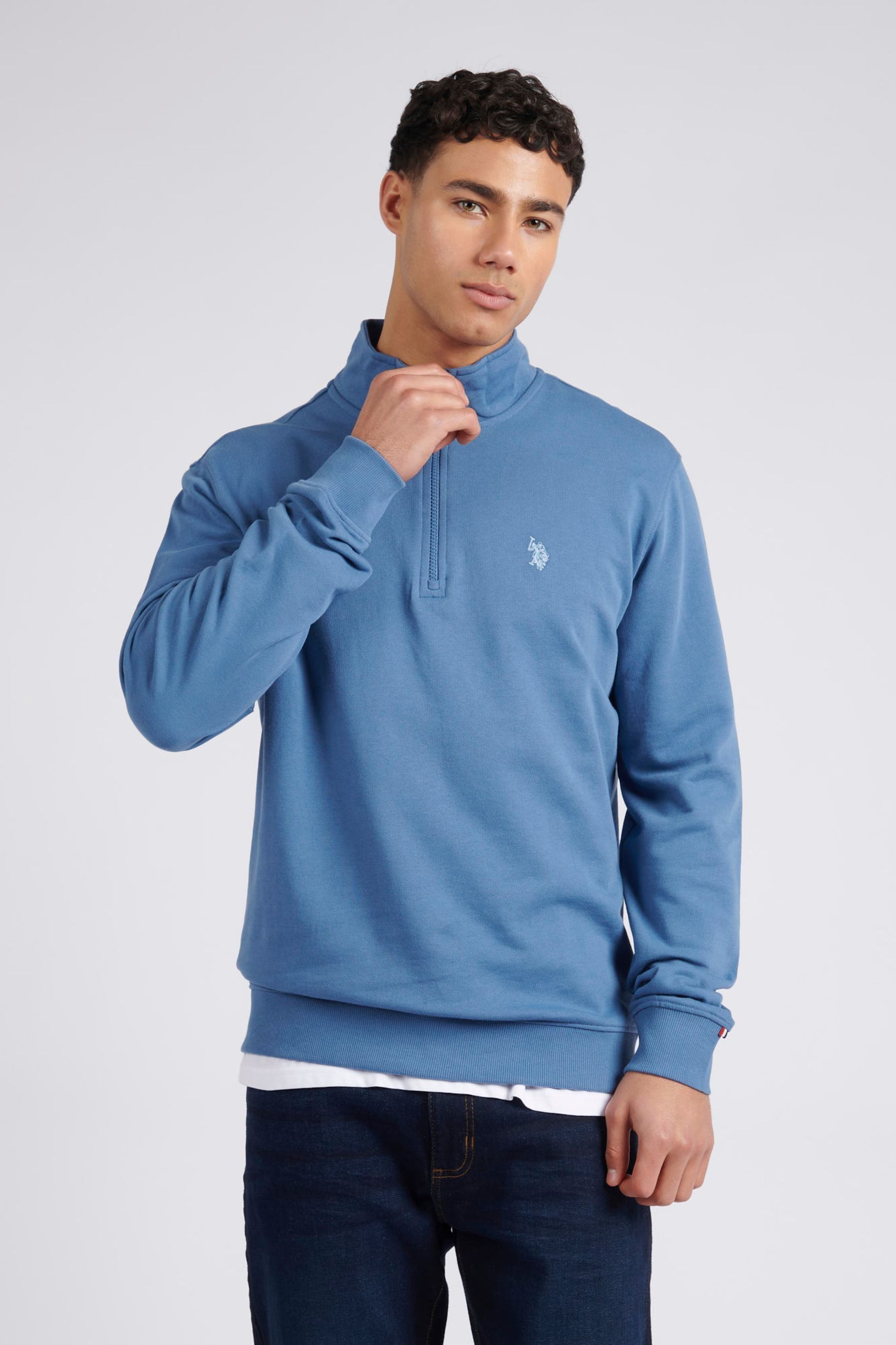Buy U.S. Polo Assn. Blue Mens Classic Fit 1 4 Zip Sweatshirt from the Next UK online shop