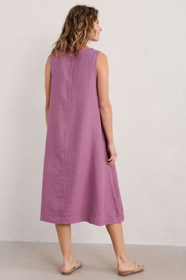 Seasalt Cornwall Pink Petite Cresting Waves Sleeveless Linen Dress