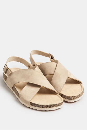 Yours Curve Beige Brown Cross Strap Sandals In Extra Wide Eee Fit