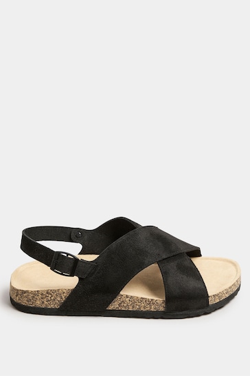 Yours Curve Black Cross Strap Sandals In Extra Wide Eee Fit