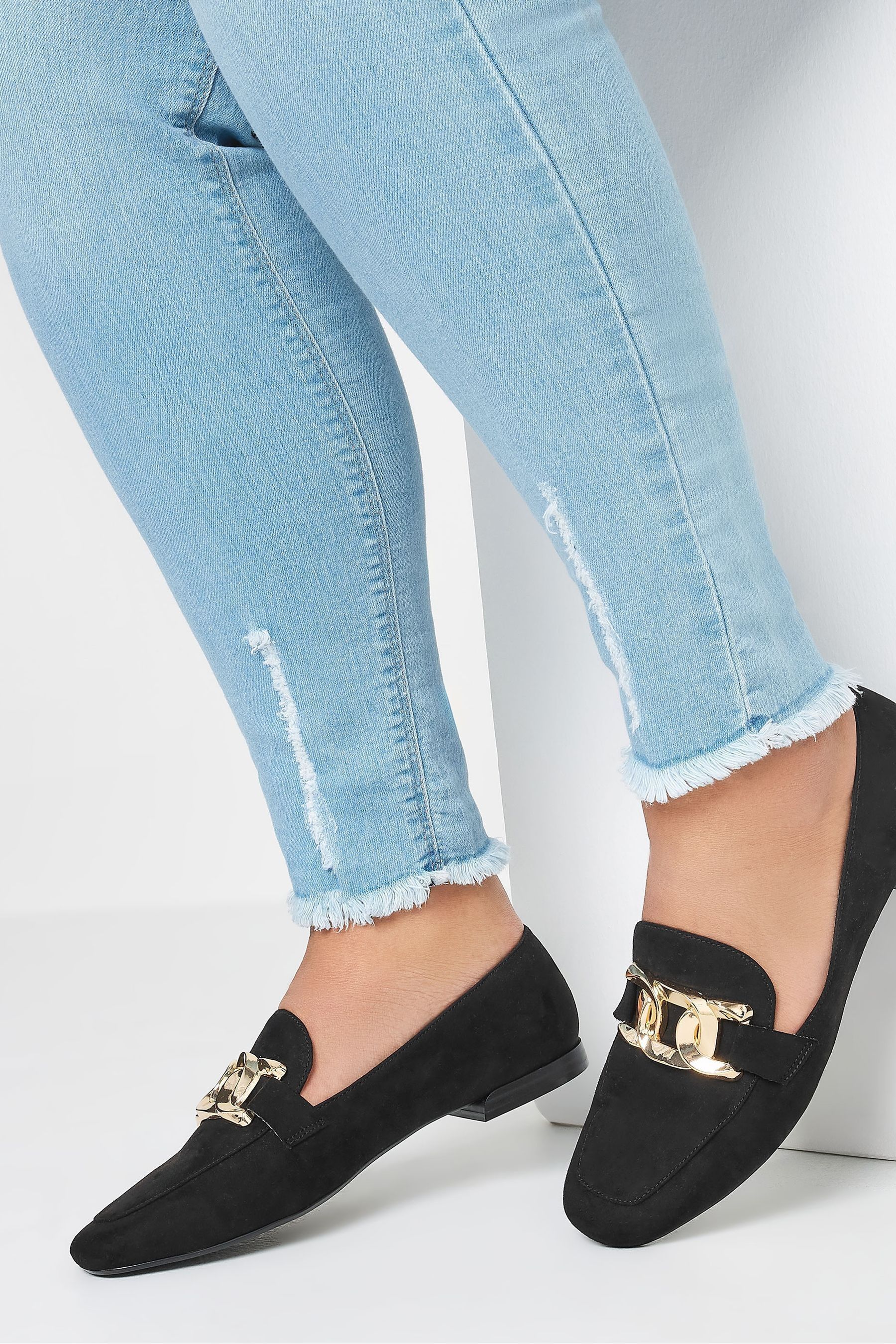 Buy Yours Curve Black Wide Fit Chain Detail Closed Back Loafers from the Next UK online shop
