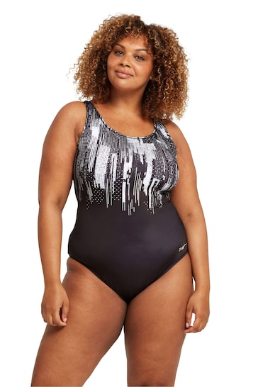 Zoggs Shimmer Supportive Scoopback Black Swimsuit One piece in Ecolast sustainable fabric
