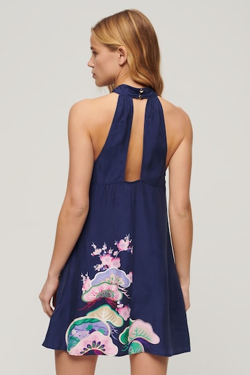 Superdry Blue Sleeveless Printed Mini Dress