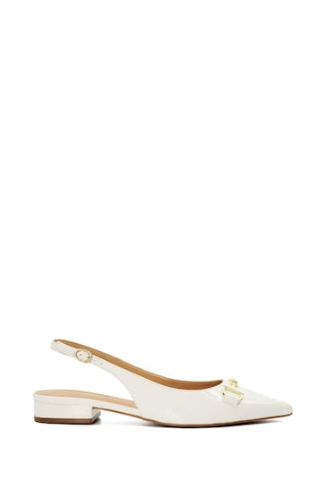 Dune London White Wide Fit Hopeful Branded-Snaffle-Trim Ballet Shoes