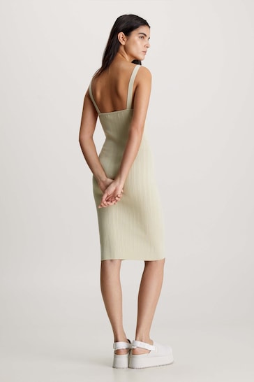 Calvin Klein Green Ribbed Label Sweater Dress