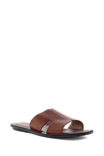 Dune London Brown Initially Tumbled Leather Flat Sandals