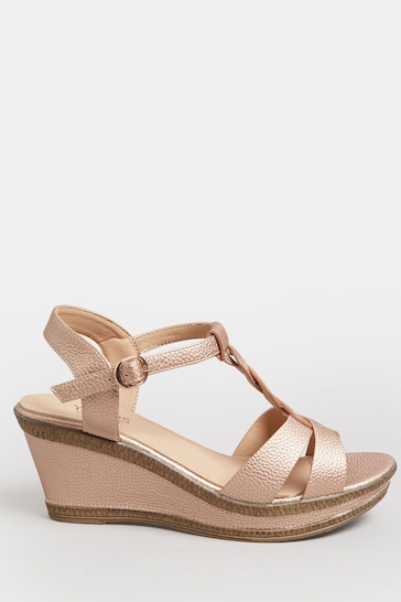 Yours Curve Gold Extra Wide Fit Cross Strap Wedges Heels