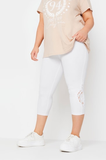 Yours Curve White Lace Stretched Cropped Leggings