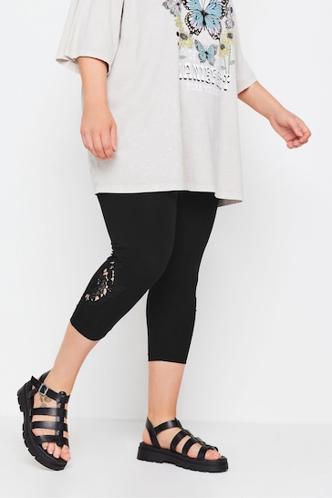 Yours Curve Black Lace Stretched Cropped Leggings
