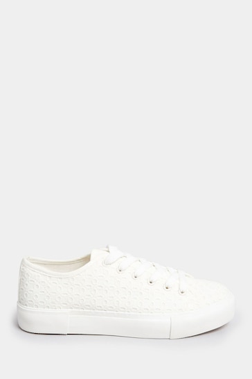 Yours Curve White Wide Fit Broderie Anglaise Trainers