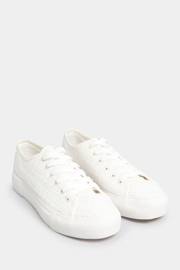 Yours Curve White Wide Fit Broderie Anglaise Trainers