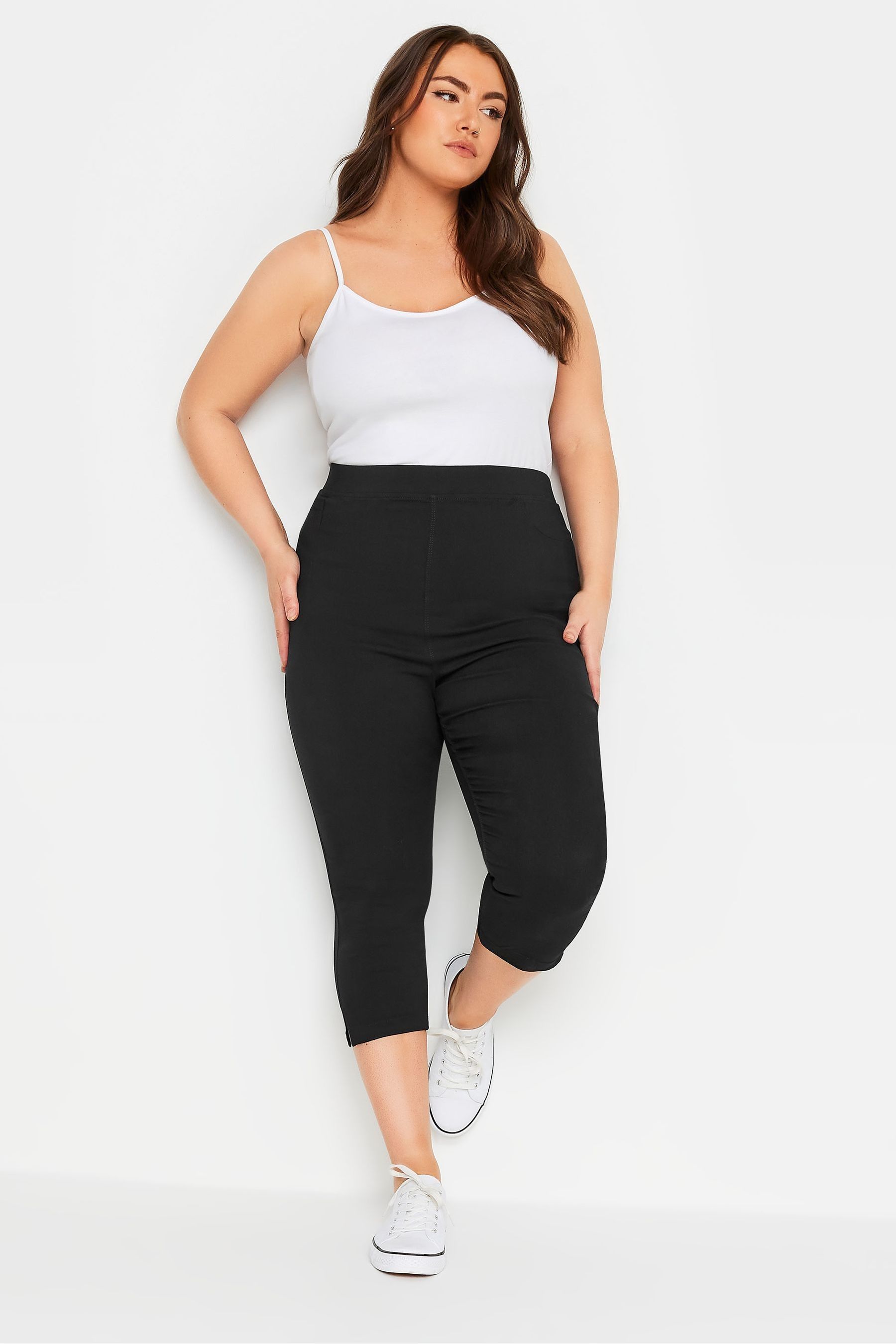 Buy Yours Curve Black Bengaline Cropped Stetch Pull Ons Trousers from the Next UK online shop