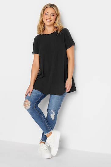 Yours Curve Black Ribbed T-Shirt