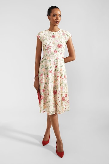 Hobbs Cream Tia Embroidered Dress