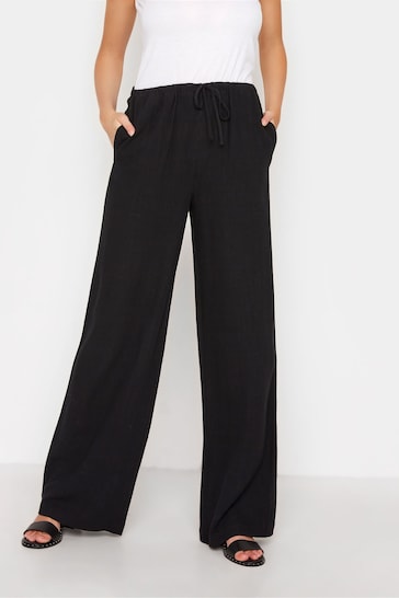 Long Tall Sally Black Sand Linen Tie Waist Trousers