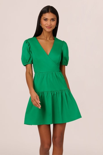 Adrianna Papell Green Stretch Cotton Short Dress